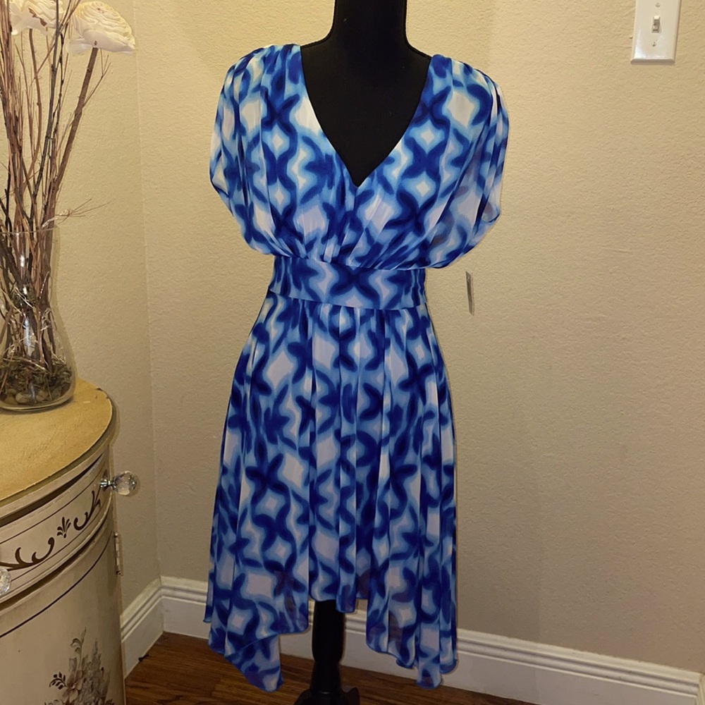 Blue and white chiffon dress